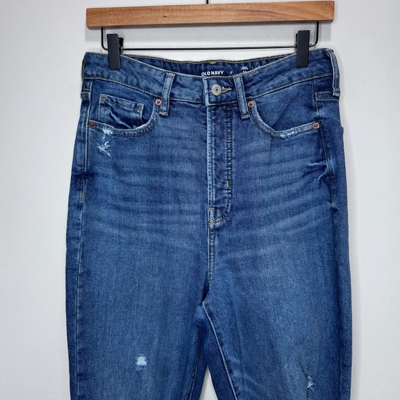 Old Navy Higher High Rise OG Straight Blue Jeans Distressed Button Fly Size 6 - Picture 3 of 13